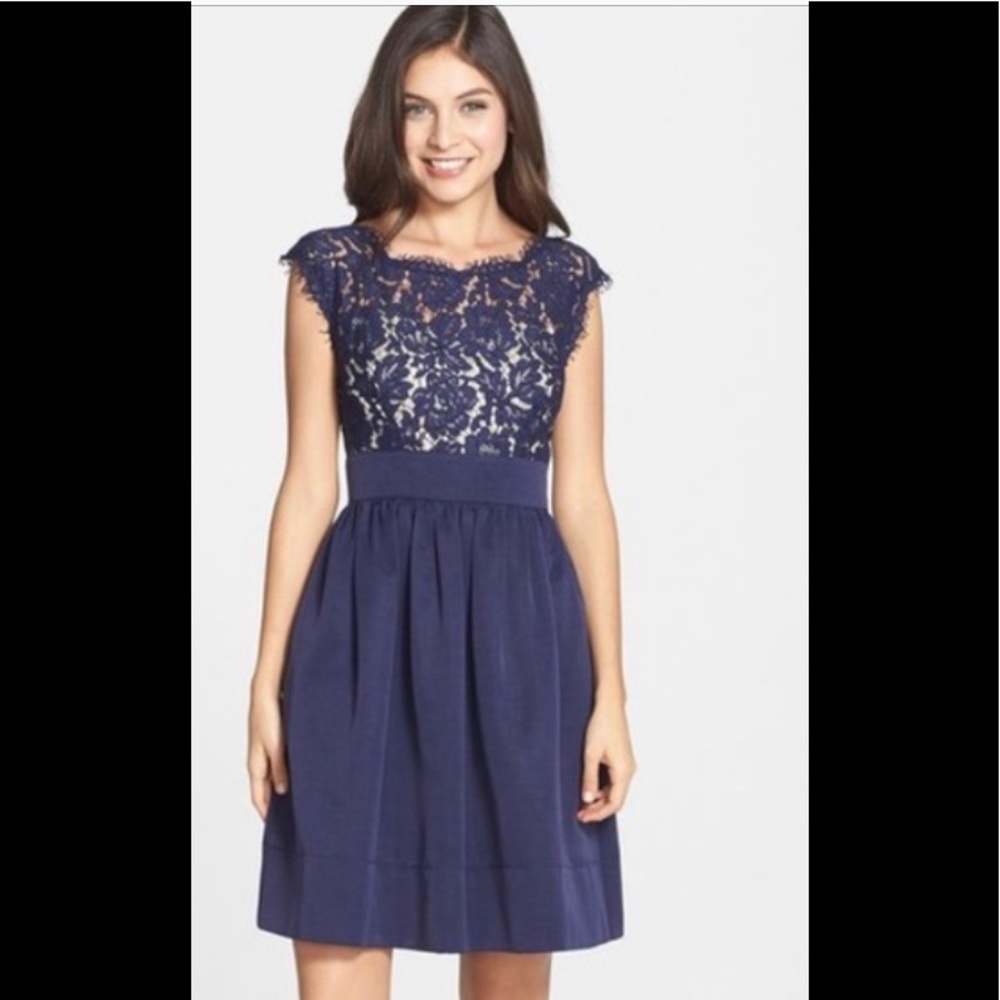 Eliza J Women's Blue Lace & Faille Dress.